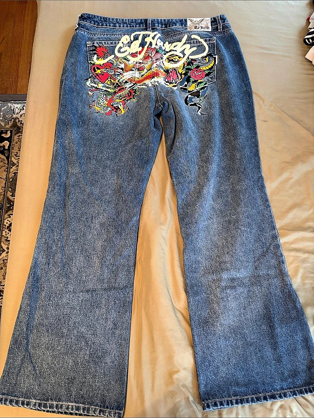 Ed Hardy jeans Wide Leg Graphic Waist 34 Blue
